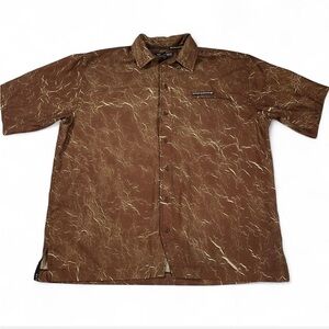 Vintage Y2K OutKast Button Up Shirt Brown Crinkle Abstract Streetwear Hip Hop